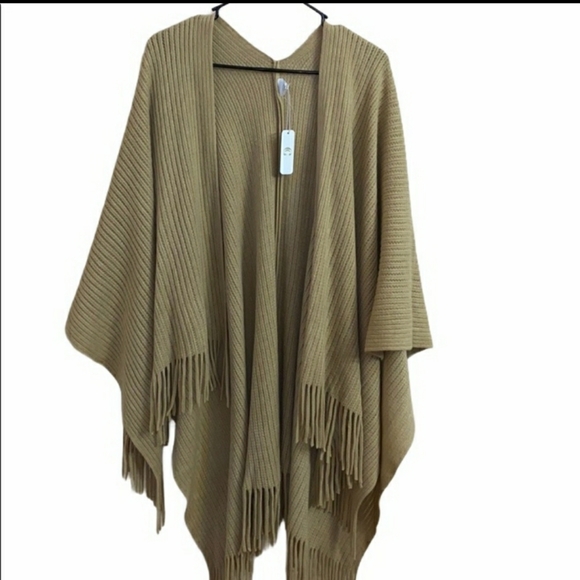 Cape Crossover Knit Poncho Fringe Open Front‎ Cardigan Shawl Cover Up - Picture 1 of 7